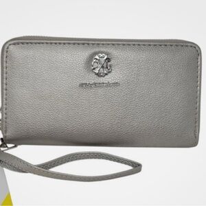 CXL by Christian Lacroix Wristlet Wallet Brandy Pebble Double Zipper Pewter NWT